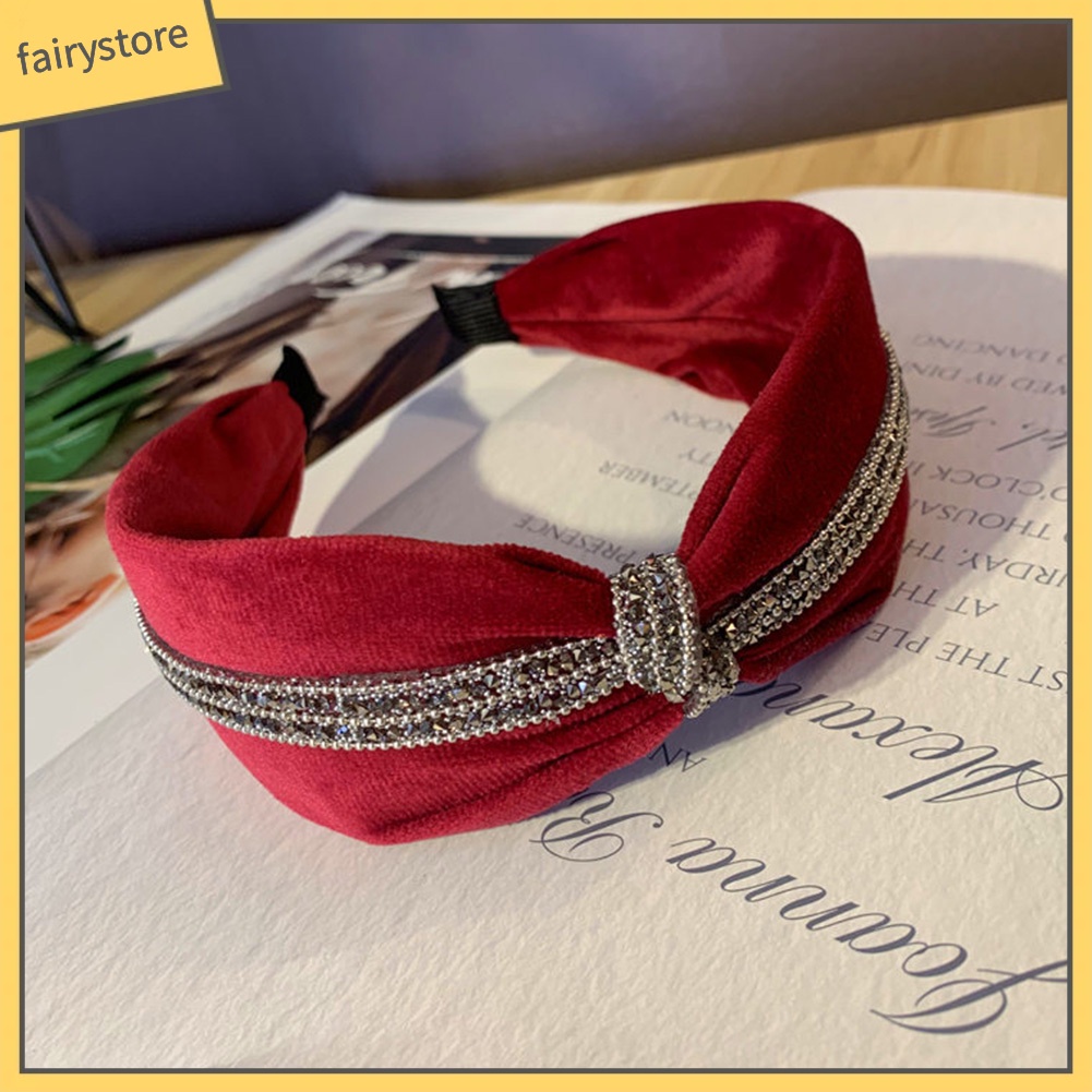 Băng Đô Cài Tóc Bản Rộng Thắt Nút Đính Đá Kiểu Vintage Cho Nữ