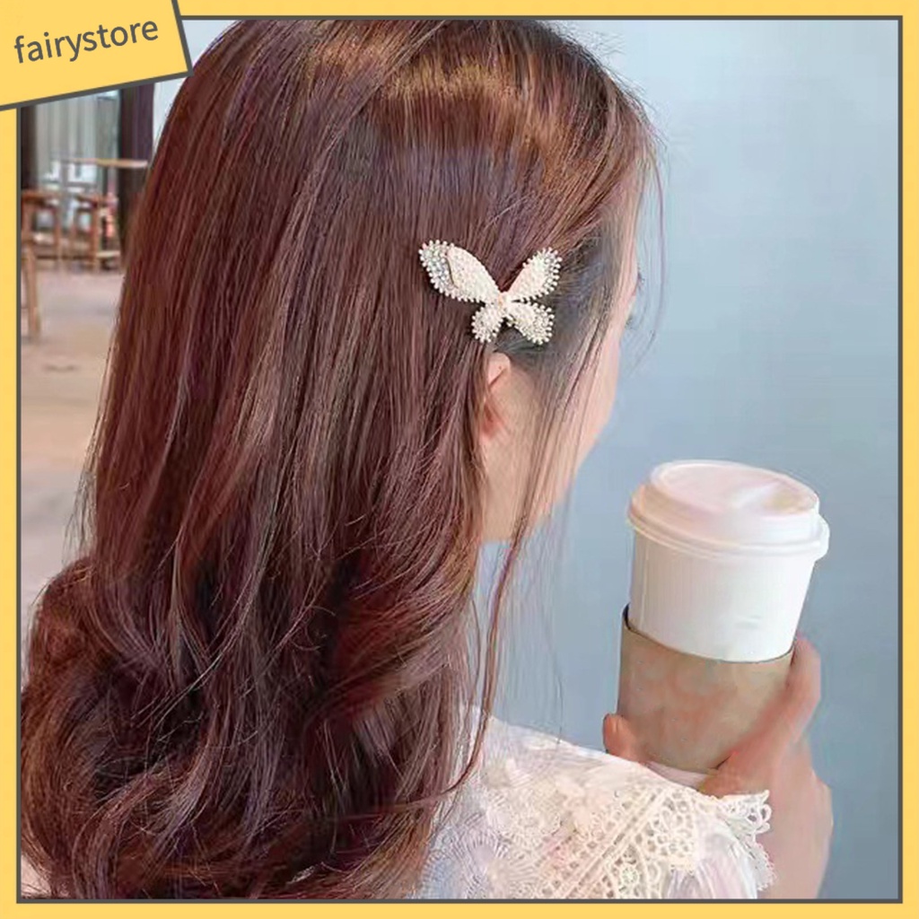 Kẹp Tóc Hình Nơ Đính Ngọc Trai Giả Lấp Lánh