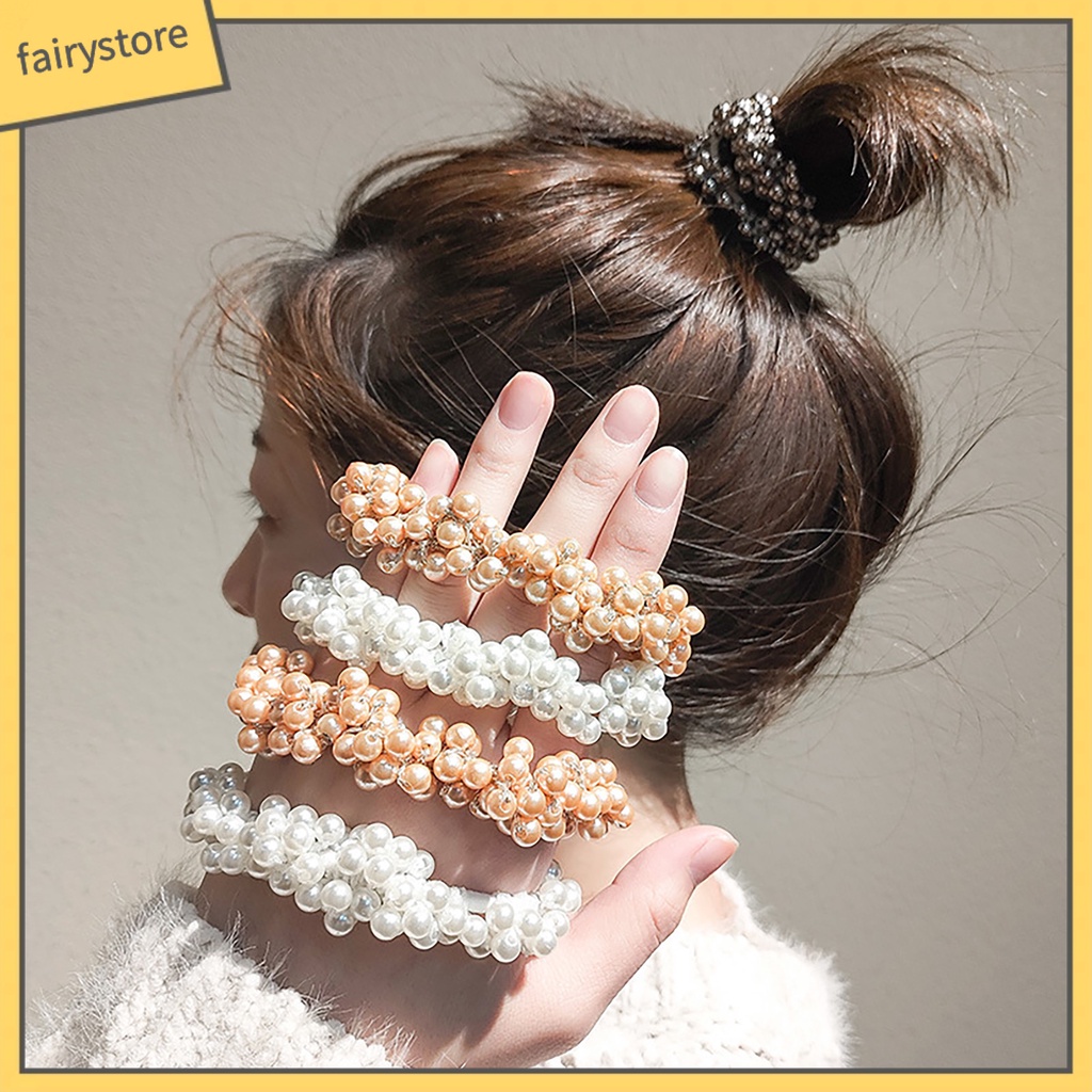 Dây Cột Tóc Co Giãn Đính Ngọc Trai Giả Trang Trí Dành Cho Nữ Mặc Hàng Ngày