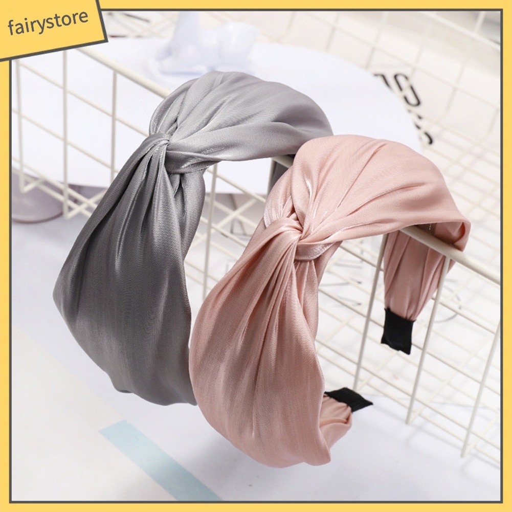 Băng Đô Cài Tóc Bản Rộng Thắt Nút Màu Sắc Trơn Cho Nữ