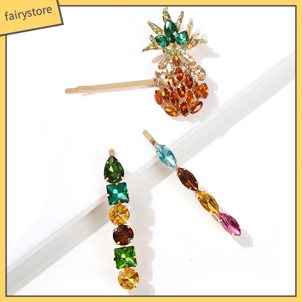 Set 3 Kẹp Tóc Hình Quả Dứa Đính Đá Nhiều Màu Sắc Cho Nữ