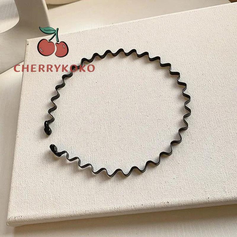 🍒🍒CHERRYKOKO Băng đô cài tóc bằng kim loại màu đen hình gợn sóng chống trượt cho cả nam và nữ