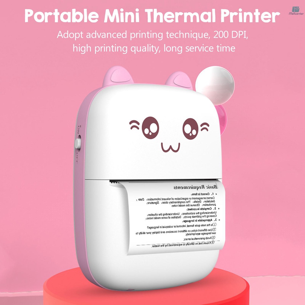 Portable Mini Pocket Printer BT Thermal Printer with Thermal Printing Paper USB Cable for Note Photo Web Document Printing