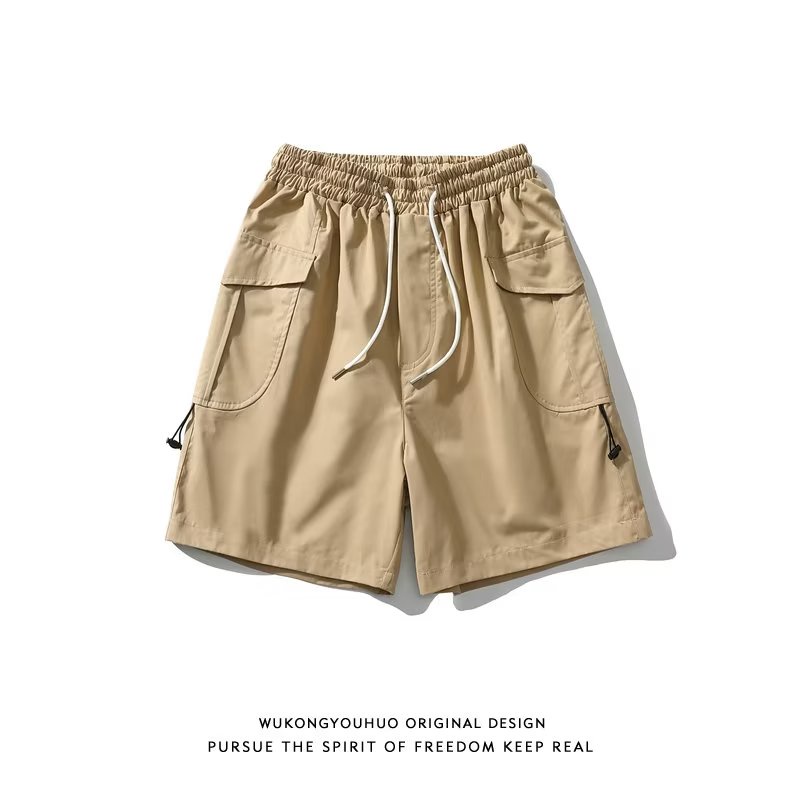 Quần Kaki Ngắn Dáng Rộng Nhiều Túi Phong Cách Hip hop Nhật Bản Cá Tính Cho Nam
