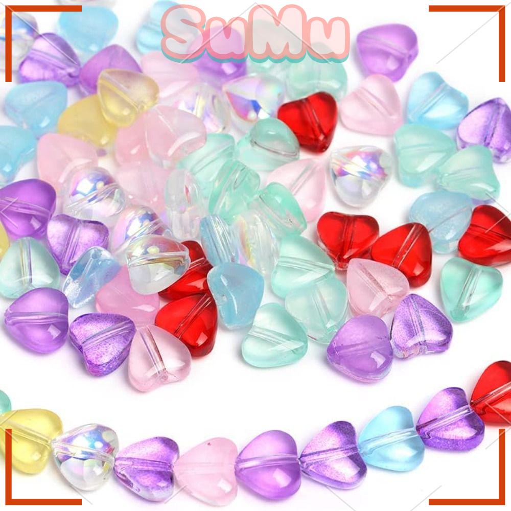 SUMU 200 Hạt Xâu Làm Trang Sức Hình Trái Tim Kính 8mm