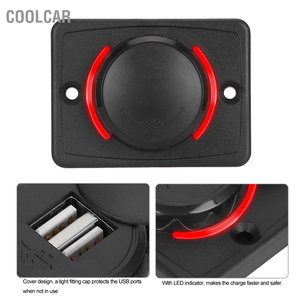 Cổng USB ô tô - Tẩu sạc nhanh trên xe ô tô - Kép Sạc Ổ Cắm Có Đèn LED 3.1A DC12V/24V Màu Đen - CoolCar