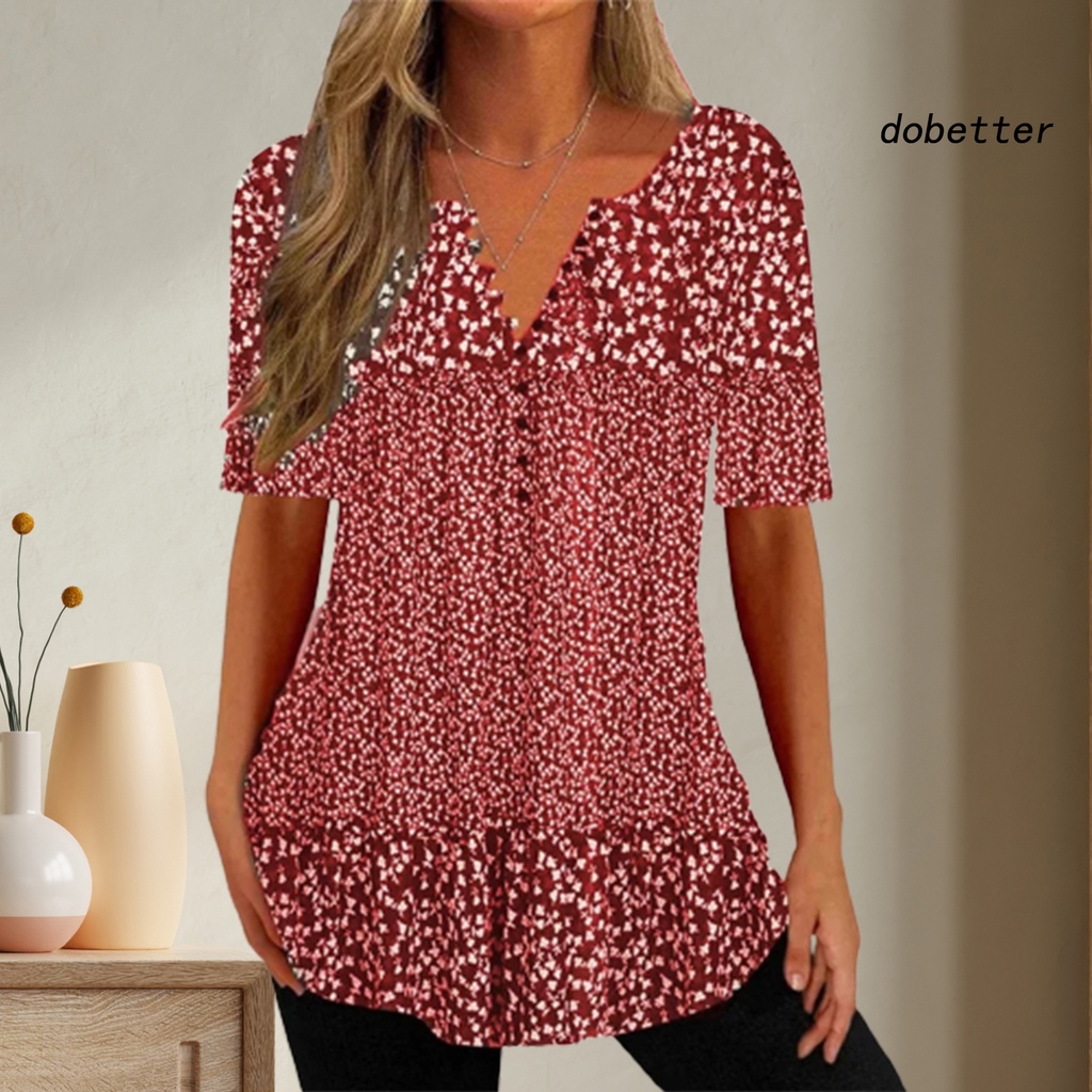 [DO] Áo Sơ Mi Mùa Hè Dáng Rộng Cổ Chữ V Tay Ngắn In Họa Tiết Hoa Cổ Điển Kích Thước Lớn Mặc Hàng Ngày Cho Nữ