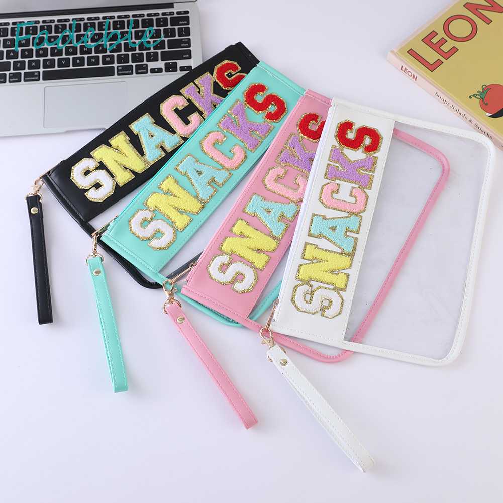 Túi Đựng Mỹ Phẩm Bằng PVC Chenille Trong Suốt In Chữ Có Khóa Kéo Tiện Dụng Mang Theo Du Lịch