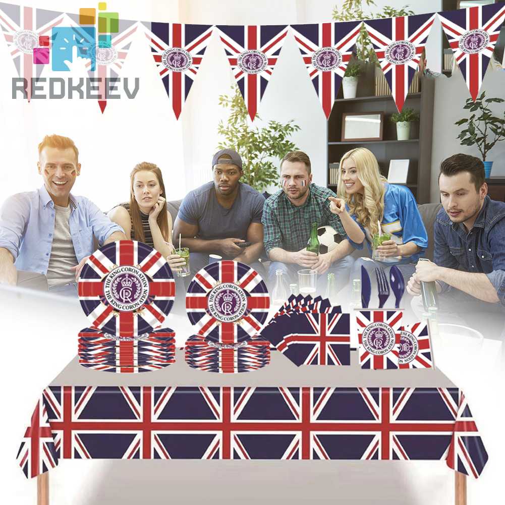 Set 118 Món Chén Đĩa / Cốc / Khăn Ăn Hình Lá Cờ Anh / Tiệc Tùng / Thể Thao