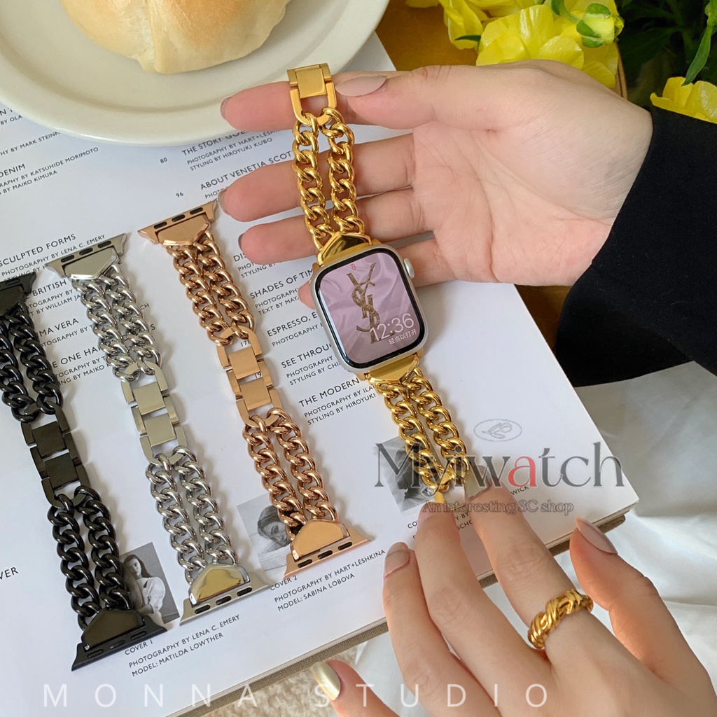 Dây Xích Đôi Bằng Thép Không Gỉ Sang Trọng Cho iwatch Band 45mm 49mm 41mm 40mm 38mm 42mm S8 Ultra 7 SE 6 5 4 3 2