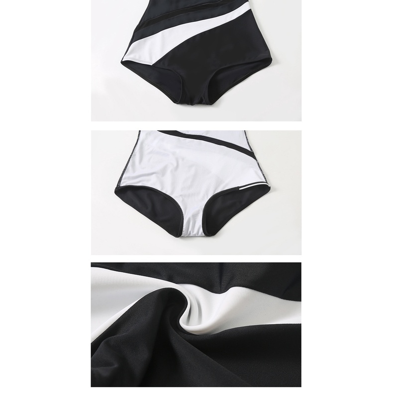 Đồ Bơi Một Mảnh Cổ Tròn Có Khóa Kéo Màu Tương Phản Phong Cách Mới Cho Nữ