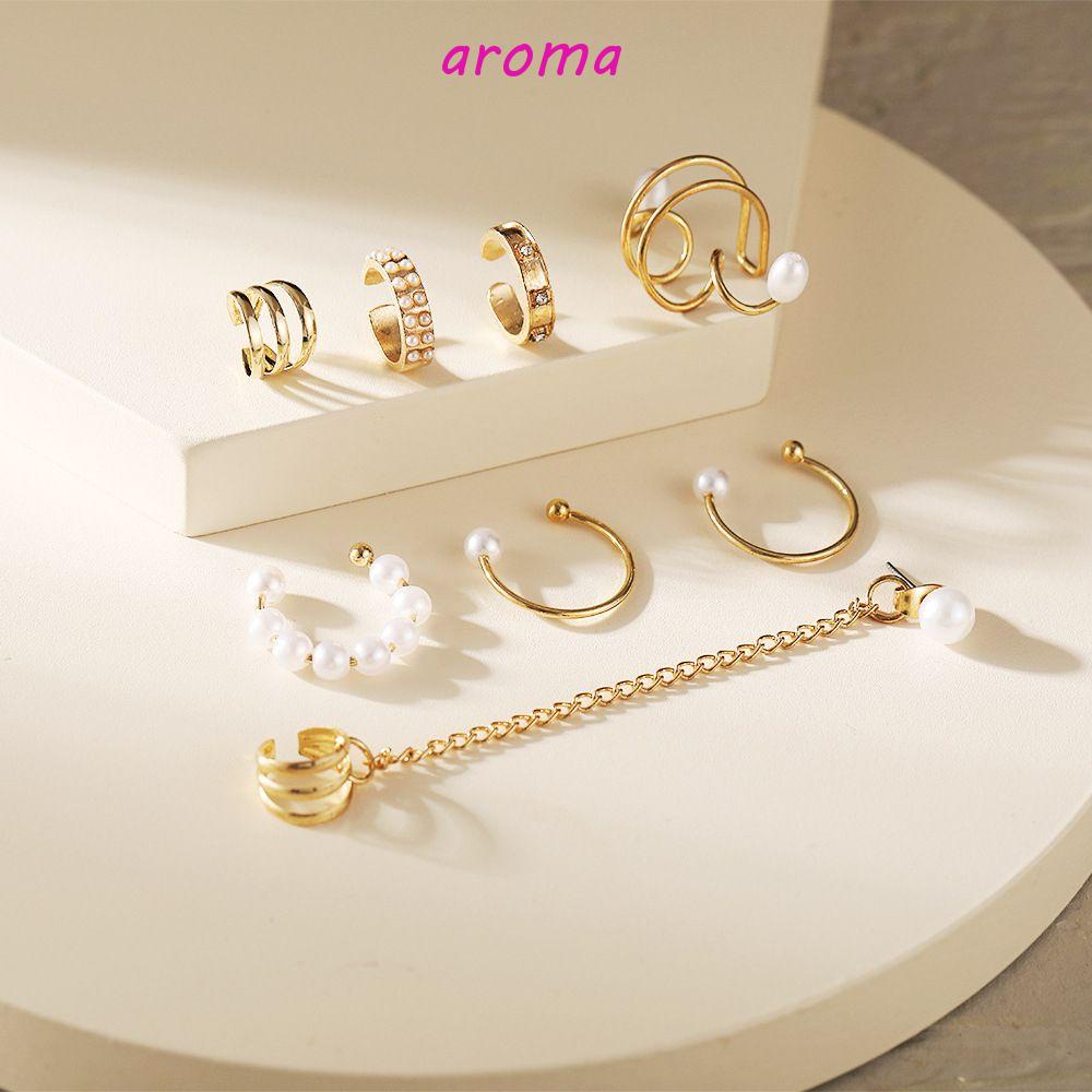 AROMA Khuyên Kẹp Vành Tai Không Cần Xỏ Lỗ Kiểu Hàn Quốc Thời Trang Cho Nữ