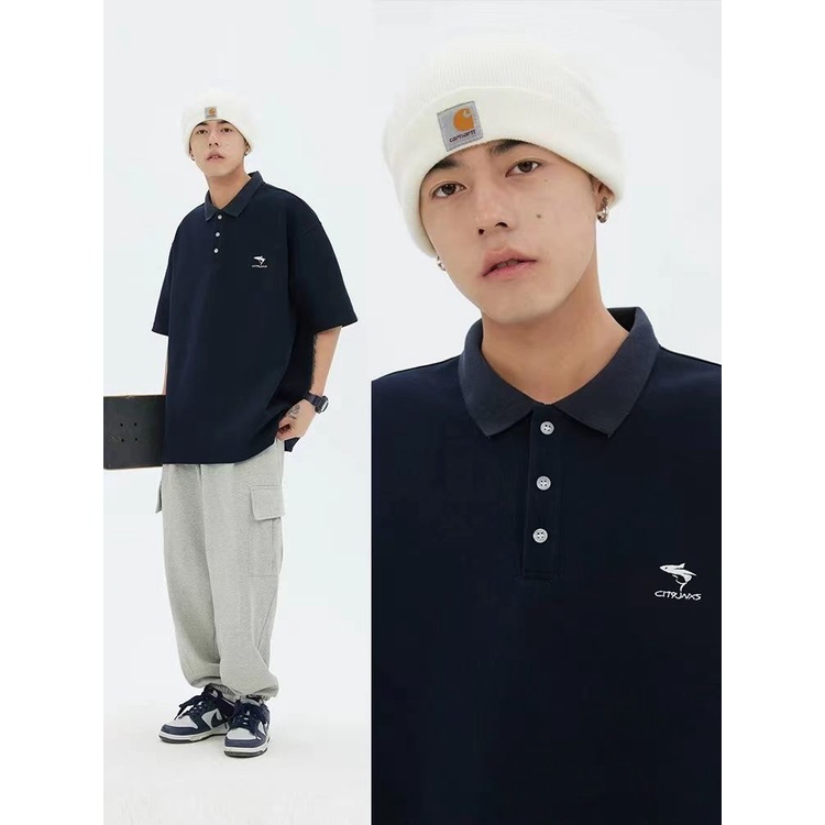 Áo Thun POLO Tay Ngắn Dáng Rộng Màu Trơn Thời Trang Mùa Hè 2023 Phong Cách Nhật Bản Mới Cho Nam