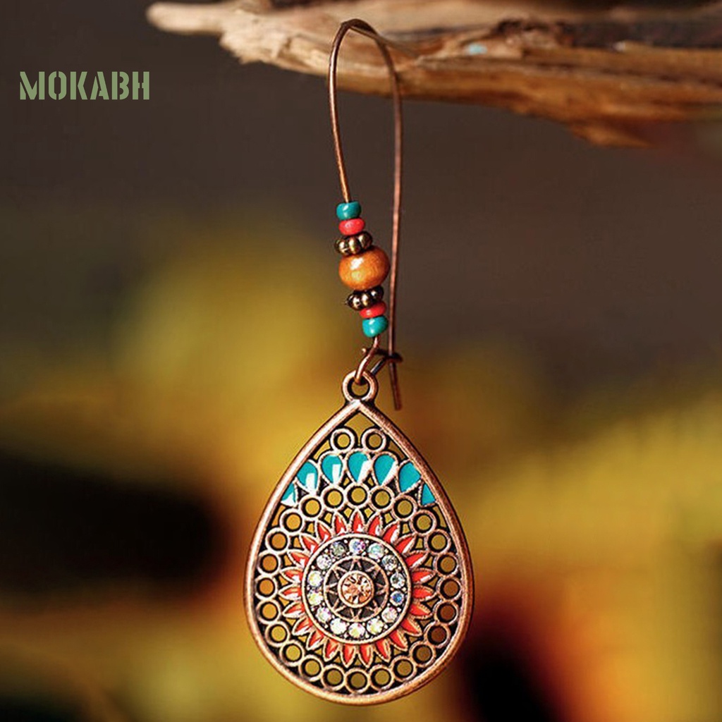 1 Đôi Bông Tai Hình Giọt Nước Họa Tiết Hoa Phong Cách Bohemia Cổ Điển