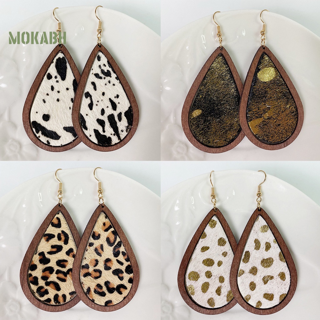 1 Đôi Bông Tai Họa Tiết Hình Giọt Nước Họa Tiết Da Báo Theo Phong Cách Bohemian
