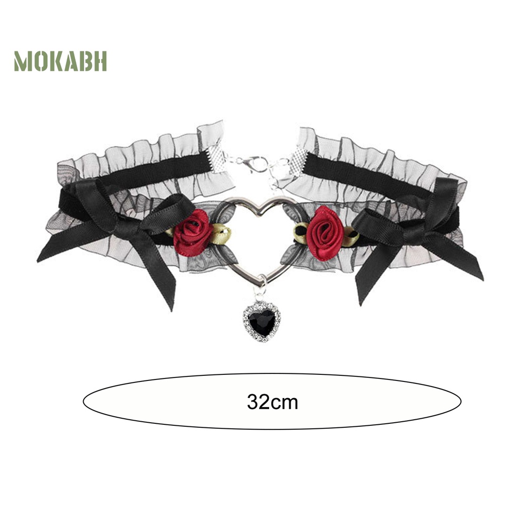 [Mokabh] Vòng Cổ Choker Ren Mặt Hình Trái Tim Nhỏ Thắt Nơ Đính Đá Thanh Lịch Quyến Rũ Dành Cho Nữ