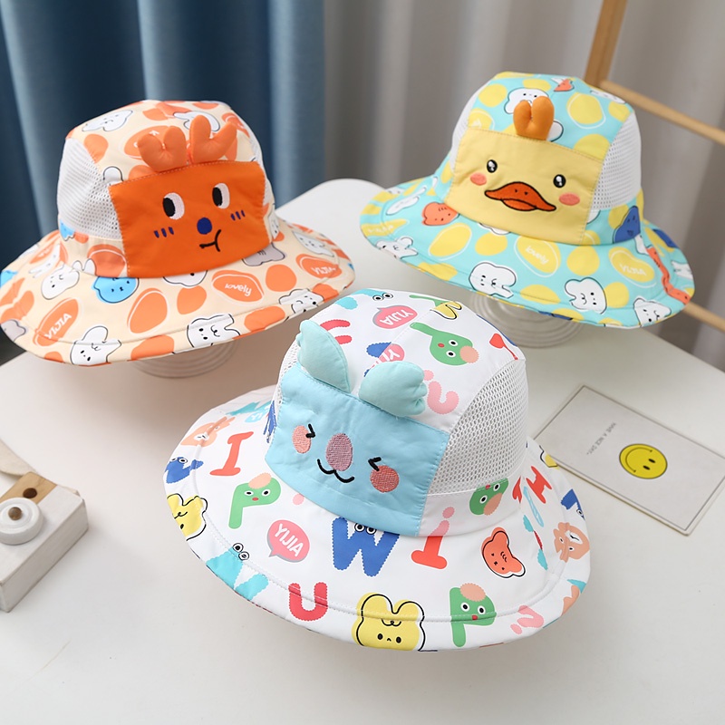 Mũ Tai Bèo Chống Nắng Phối Lưới Thoáng Khí Họa Tiết Hoạt Hình Thời Trang Mùa Hè Cho Bé