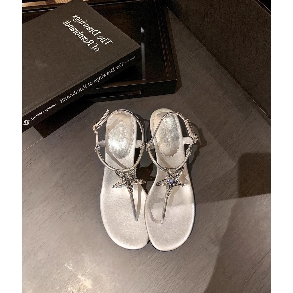 Duoya Dép Xỏ Ngón Đính Kim Cương Giả Dạng Lật Cao Gót Đơn Giản Dễ Phối Đồ @ - [Hàng Có Sẵn] [Hàng Có Sẵn]