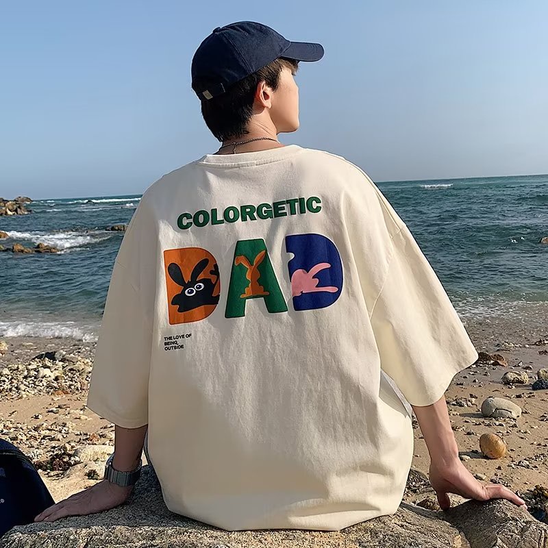 Áo Thun Tay Ngắn Cổ Tròn In Chữ Hoạt Hình Phong Cách Hàn Quốc Thời Trang Mùa Hè Cho Nam Size M-5XL