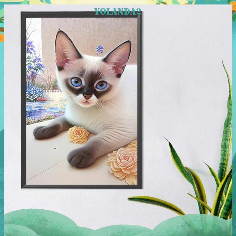 Tranh Đính Đá Kim Cương Toàn Bộ 5D DIY Hình Vẽ Mèo Trang Trí Nhà Cửa