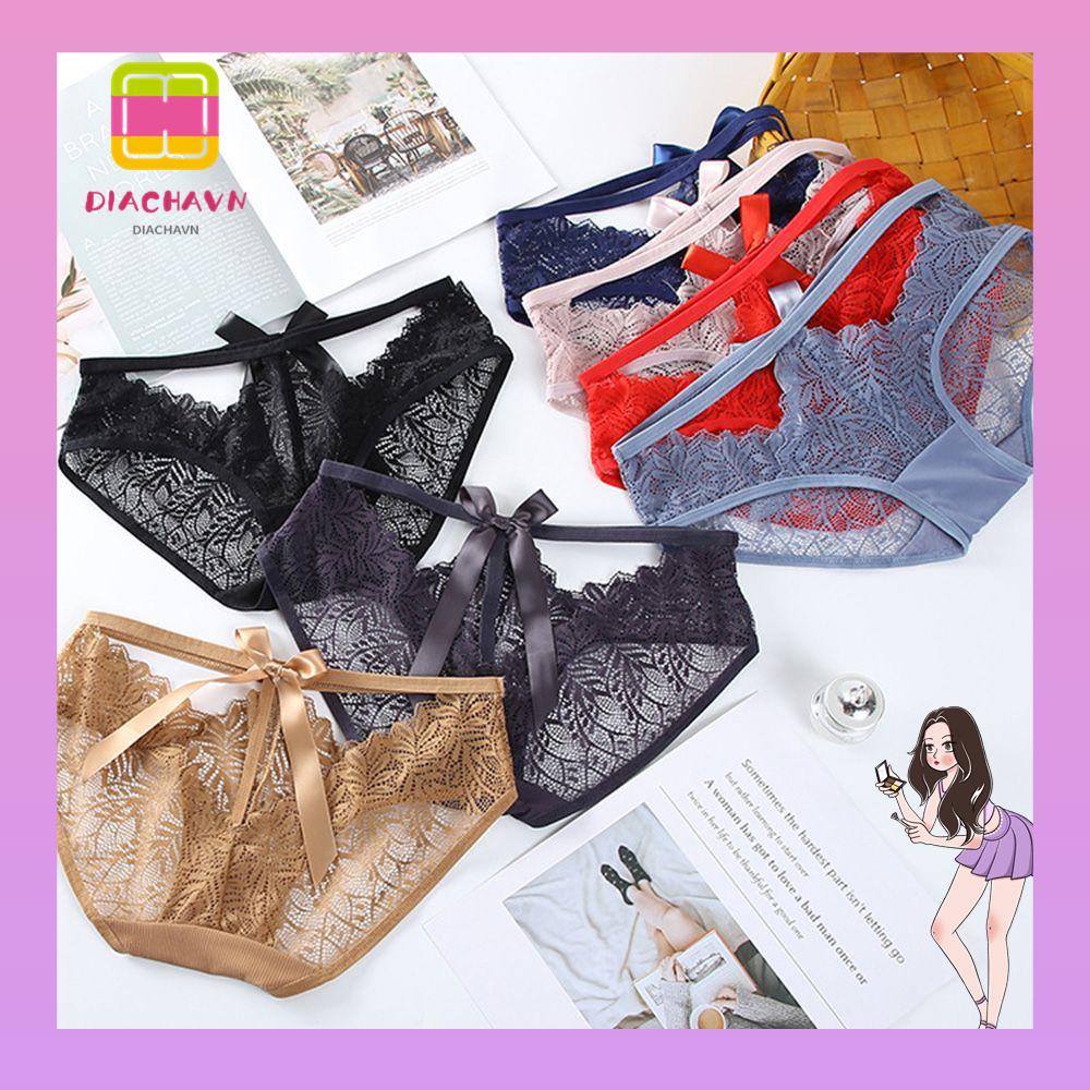 Quần Lót Cotton Phối Lưới Thoáng Khí Thắt Nơ Quyến Rũ Cho Nữ