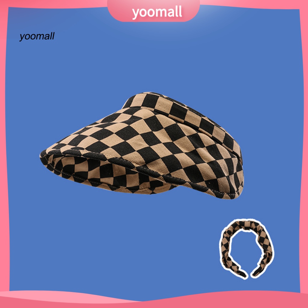 Mũ Rộng Vành Chống Nắng Tia UV Hở Chóp Màu Sắc Tương Phản In Họa Tiết Kẻ Ô Cho Nữ