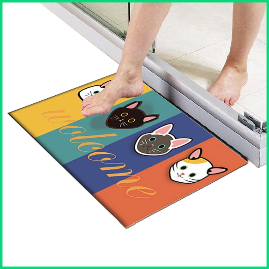 Thảm Chùi Chân Siêu Mềm Chống Trượt Thấm Hút Nước Hình Mèo Hoạt Hình Dành Cho Phòng Tắm