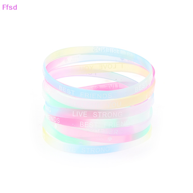 {Ffsd} Set 10 Vòng Tay Cao Su Silicon Phát Quang Màu Kẹo In Chữ Thời Trang Làm Quà Tặng Trang Sức