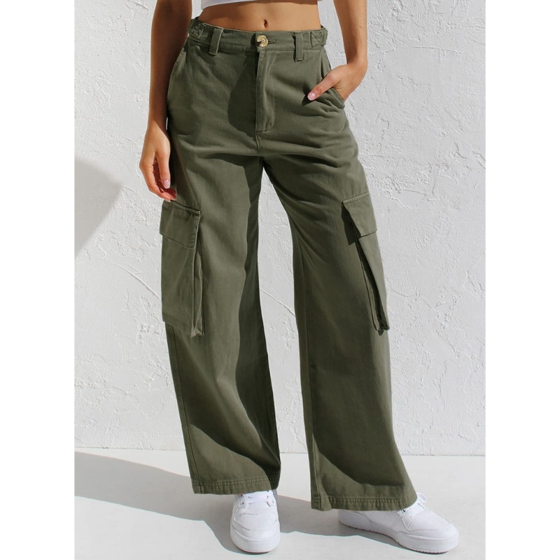 Quần Dài Lưng Cao Phối Túi Phong Cách Đường Phố Cá Tính Cho Nữ