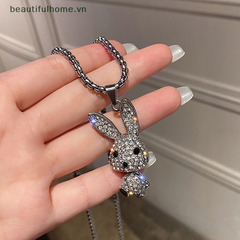 Vòng Cổ Choker Bằng Thép Không Gỉ Mặt Hình Thỏ Đính Đá Pha Lê Phong Cách Hiphop Thời Trang