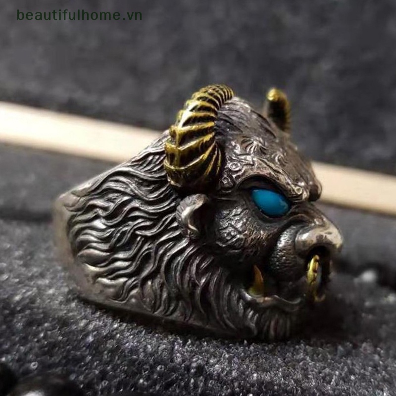 [beautifulhome] Nhẫn Hở Hình Đầu Bò Thời Trang Punk Cổ Điển Cá Tính Có Thể Điều Chỉnh Làm Quà Tặng Trang Sức Goth [beauty]