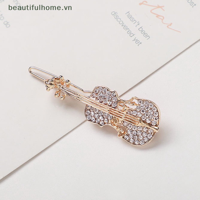 Kẹp Tóc Kim Loại Đính Đá Hình Đàn Violin Thời Trang Cho Nữ