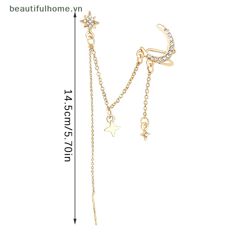 [beautifulhome] Bông Tai Tua Rua Hình Mặt Trăng Ngôi Sao Pha Lê Phong Cách Hàn Quốc Thời Trang Làm Quà Tặng Sinh Nhật [beauty]