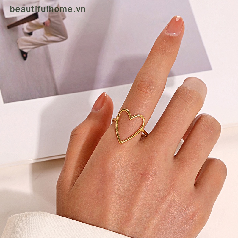 Nhẫn Mở Bằng Thép Không Gỉ Hình Trái Tim Lớn Có Thể Điều Chỉnh Thời Trang Cho Cặp Đôi