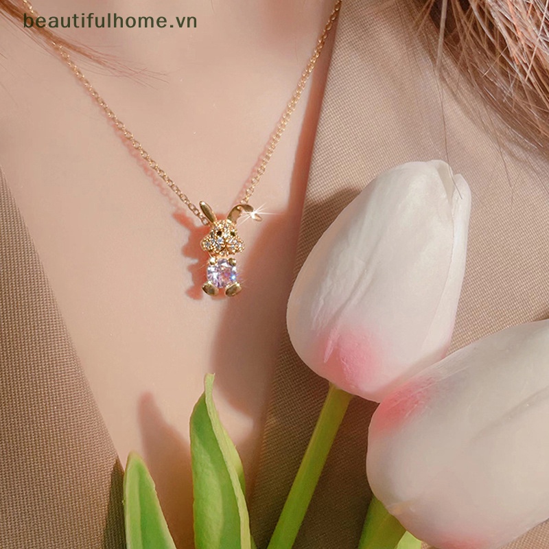 [beautifulhome] Vòng cổ Mặt Hình Thỏ Trắng Răng To Đính Pha Lê Mặt Cười Dễ Thương Thời Trang [beauty]