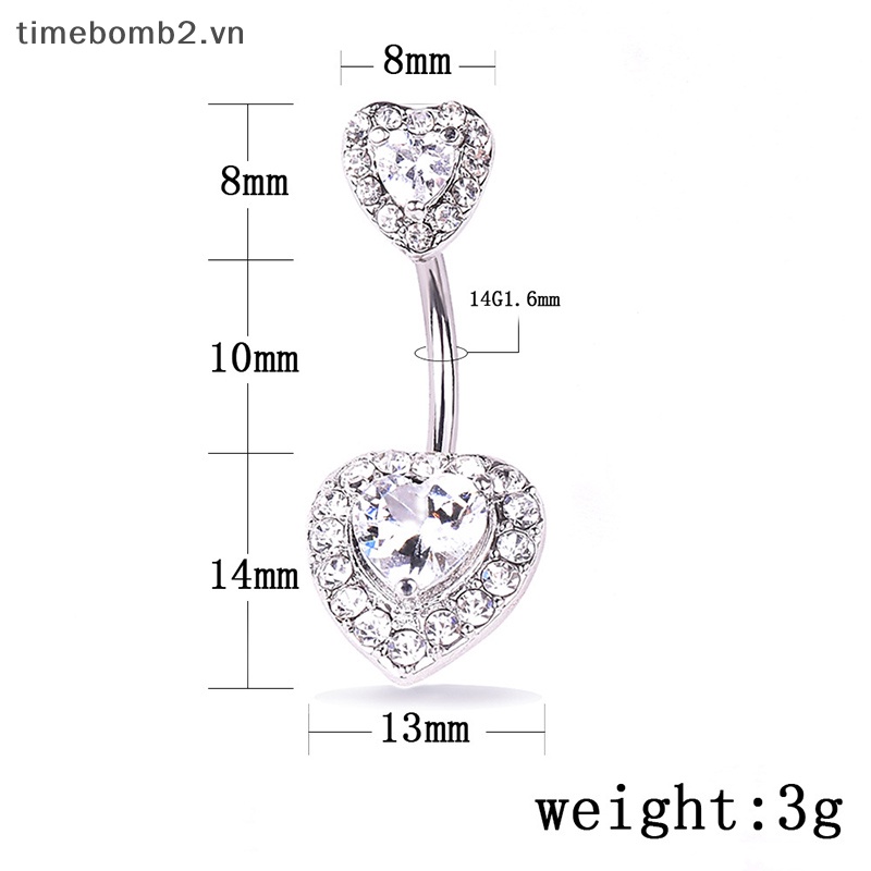 {Timebomb} Khuyên Rốn Dạng Thanh Tạ Hình Trái Tim Pha Lê