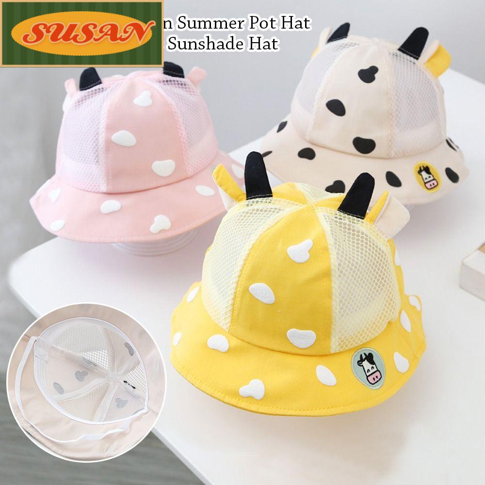 Nón Vành Fedoras Phối Lưới Thoáng Khí Họa Tiết Bò Sữa Hoạt Hình Thời Trang Đi Biển