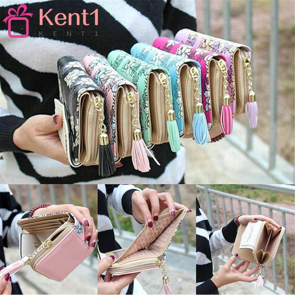 Ví Đựng Thẻ Đa Năng KENT1 Có Khóa Kéo Phối Tua Rua Thời Trang Cho Nữ Ốp