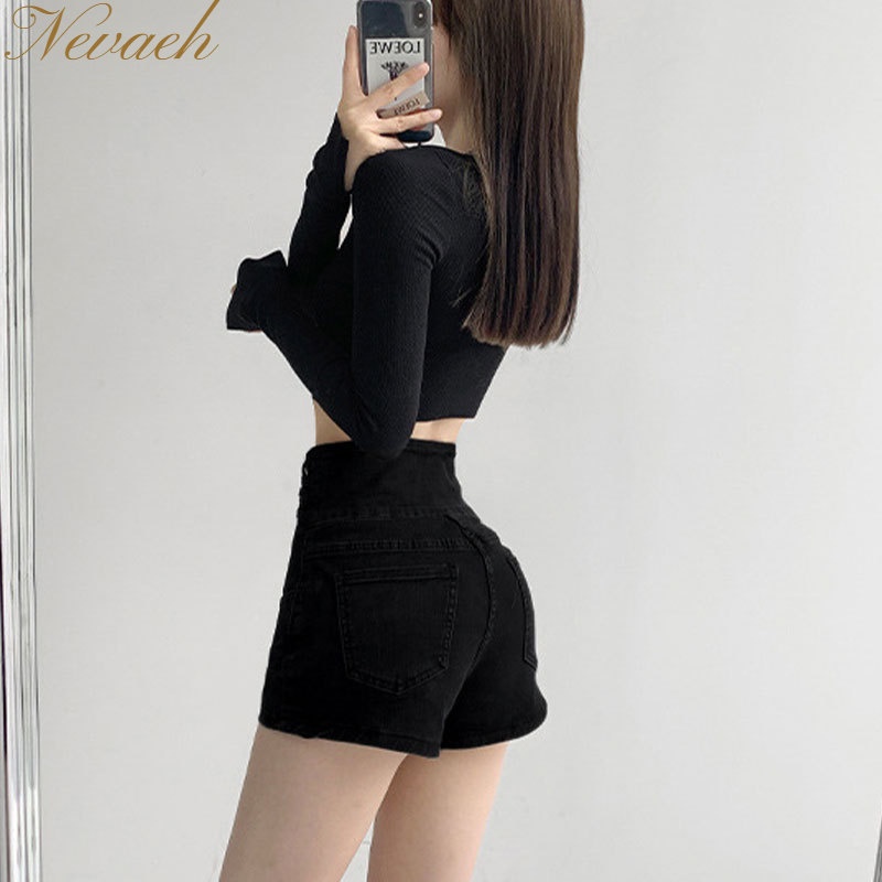 Quần Short Denim Lưng Cao Dáng Ôm Thời Trang Mùa Hè Hàn Quốc 2023 Cho Nữ