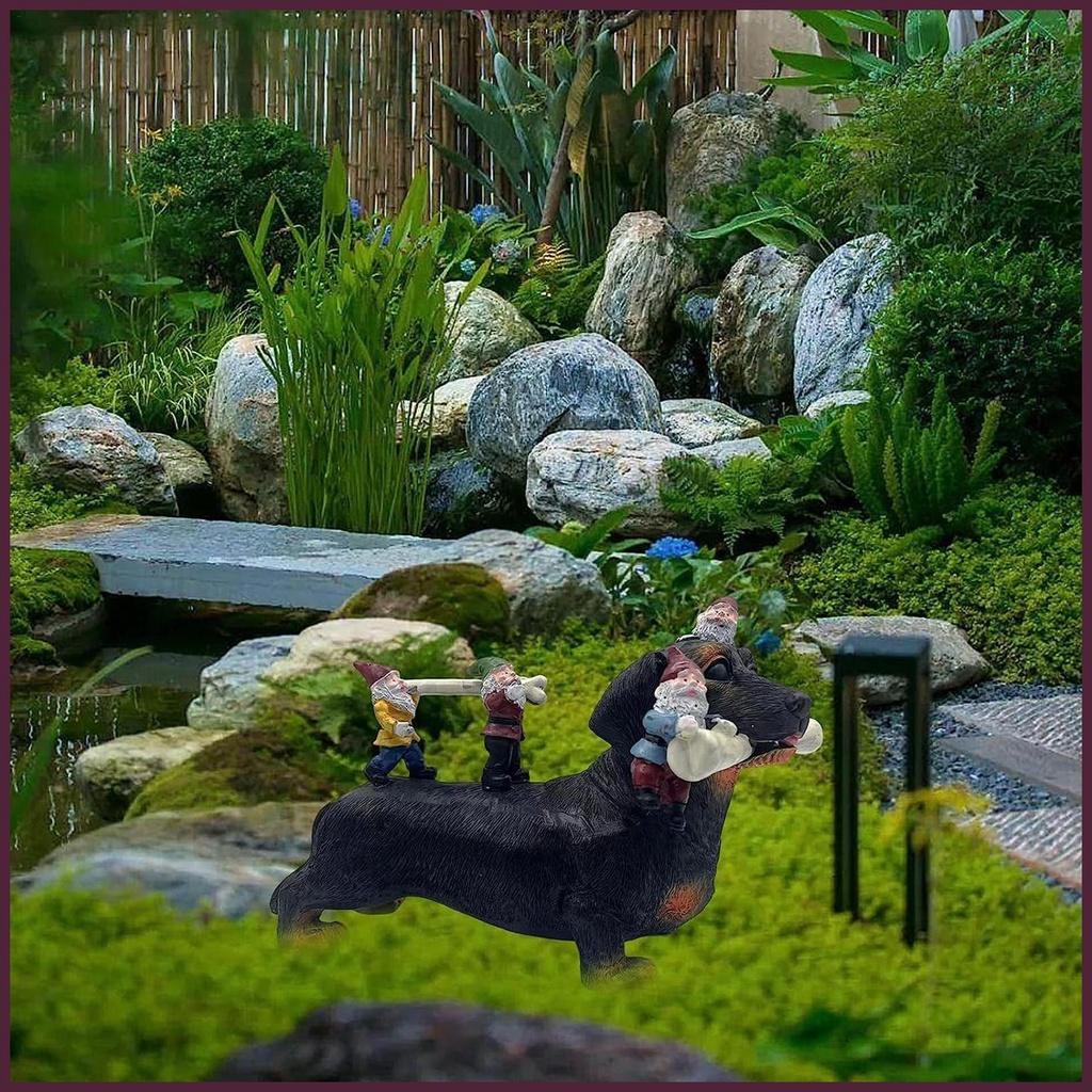 Gnome Tượng Resin Trang Trí Sân Vườn Hình Chú Chó Ăn Xương Nghệ Thuật Dachshund Gemvn