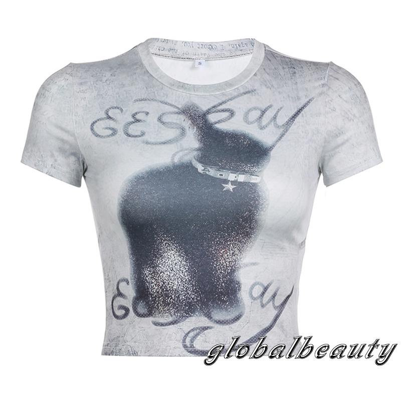 Áo Thun Croptop Ngắn Tay Cổ Tròn In Họa Tiết Trừu Tượng Thời Trang Xuân Hè