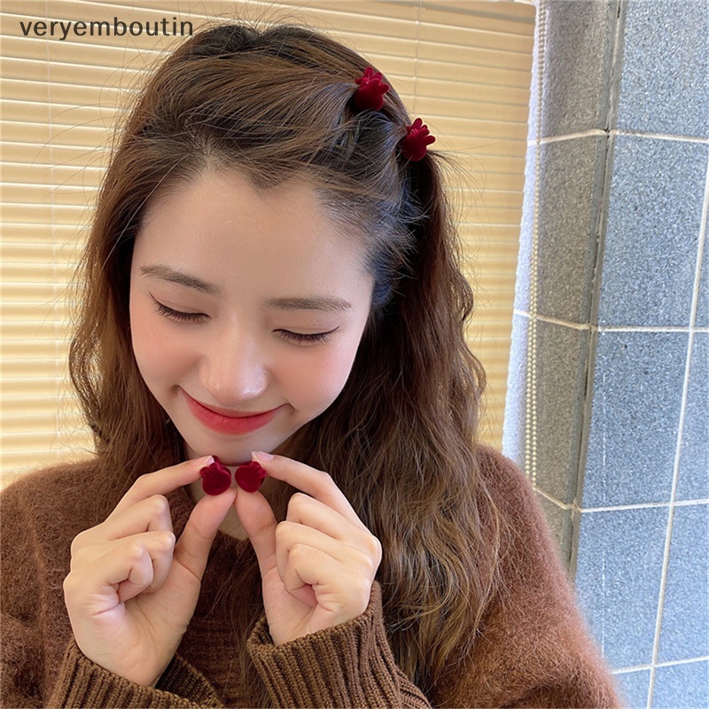 Set 10 Kẹp Tóc Càng Cua Hình Trái Tim &amp; Thỏ Bằng Nhung Xinh Xắn