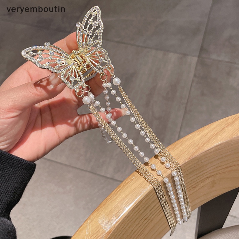 Kẹp Tóc Hình Bướm Đính Đá Ngọc Trai Đơn Giản Phong Cách Hàn Quốc Dành Cho Nữ