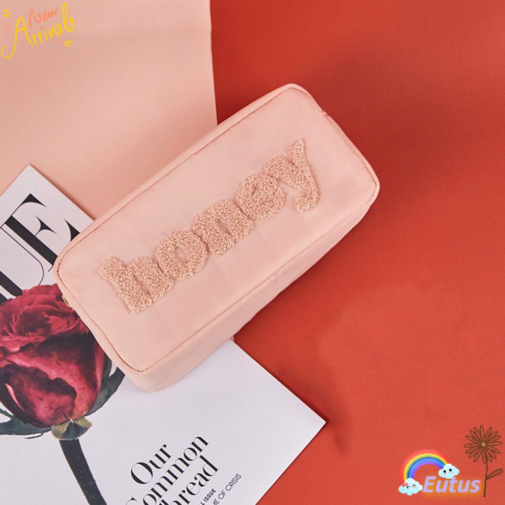 Túi Đựng Mỹ Phẩm Thêu Chữ Chất Liệu Nylon Cao Cấp Thiết Kế Mới Thời Trang