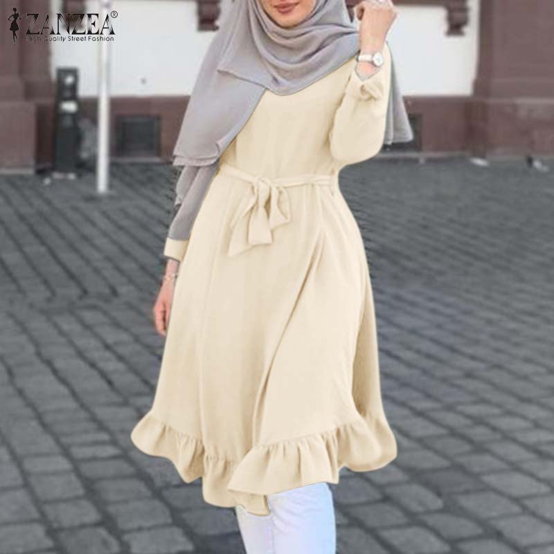 Zanzea Áo Kiểu Dài Tay Màu Trơn Có Dây Thắt Eo Tháo Rời Được Dành Cho Nữ