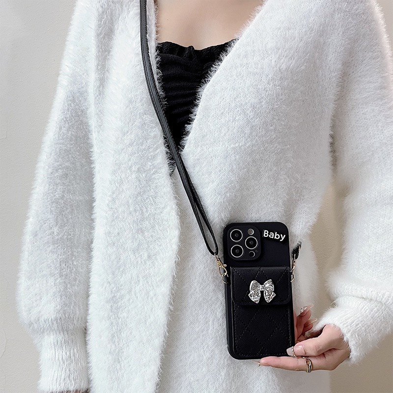 Ốp Lưng Da Cừu Có Dây Đeo kèm Ngăn Đựng Thẻ Cho iPhone 6 Plus tới 14 Promax, Hàng Chất Lượng Cao