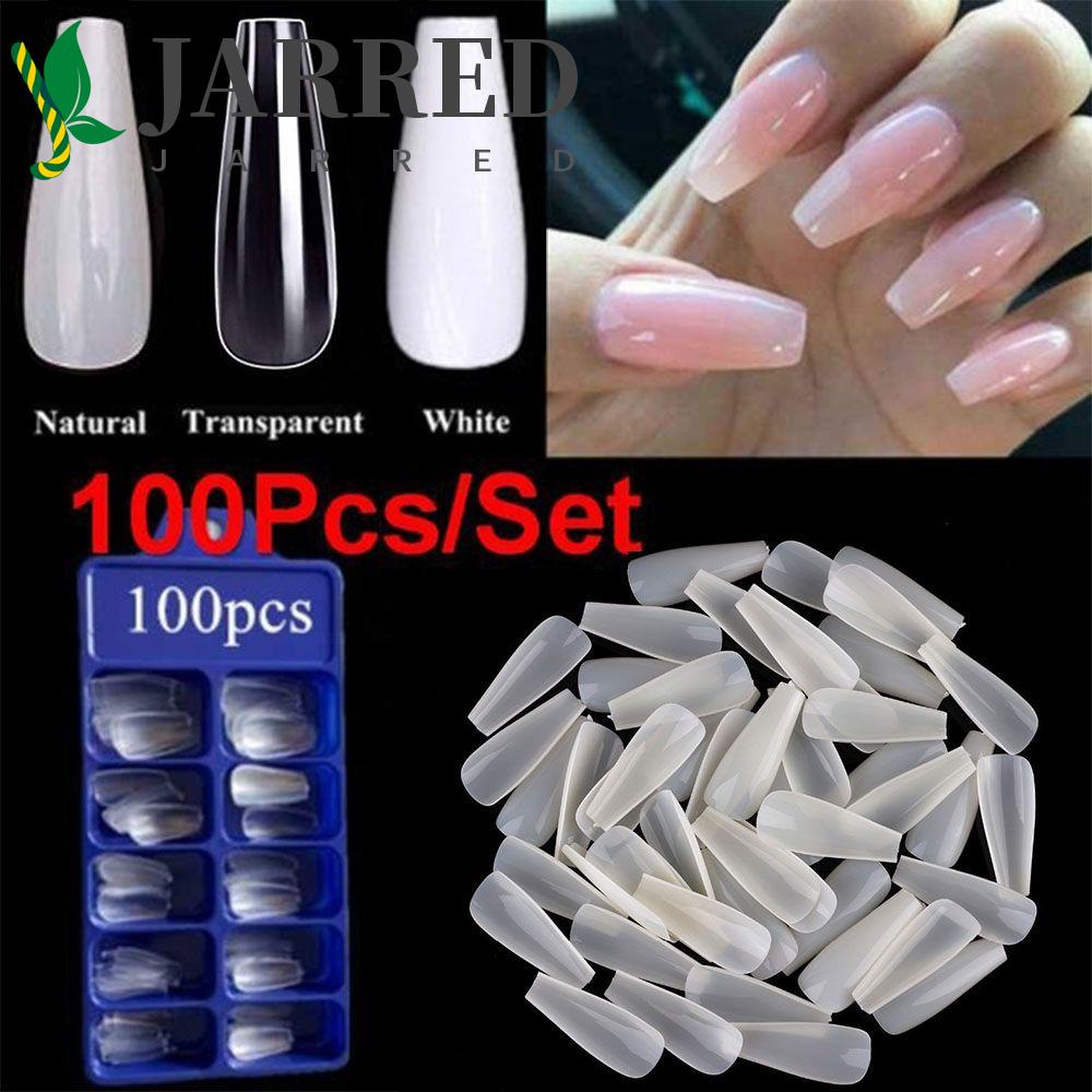 Set 100 Móng Tay Giả Che Phủ Toàn Diện Màu Trắng / Trong Suốt / Tự Nhiên