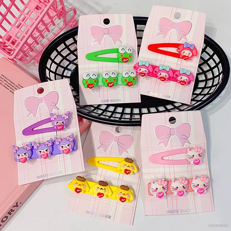 Bộ 2 Kẹp Tóc Hình Sanrio Kuromi mymelody Hello Kitty Purin Ngọt Ngào Dễ Thương Cho Bé Gái