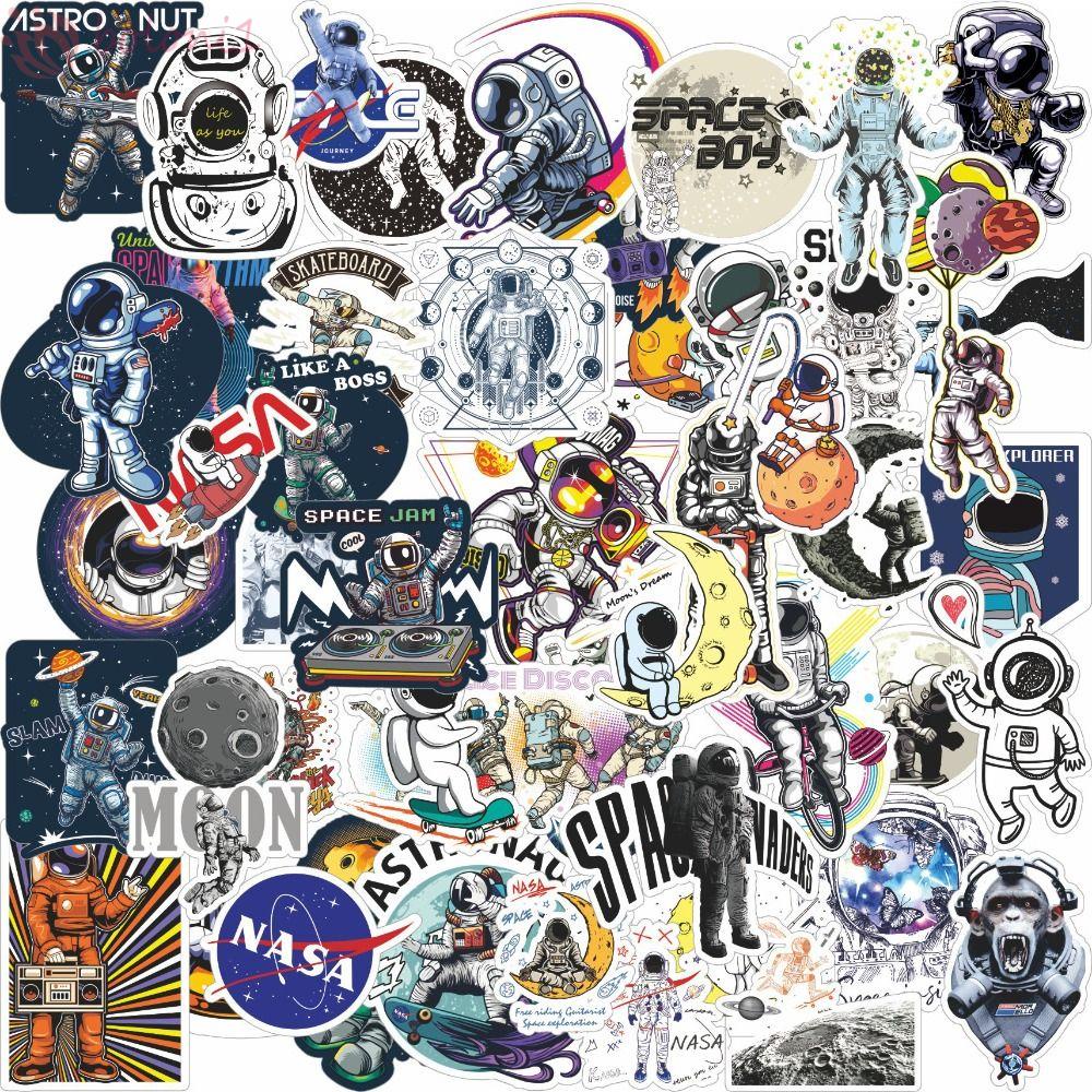 [COD] Nhãn Dán Trang Trí Nhật Ký / Ván Trượt / Điện Thoại Bằng PVC Vinyl Hình Phi Hành Gia Dễ Thương DIY