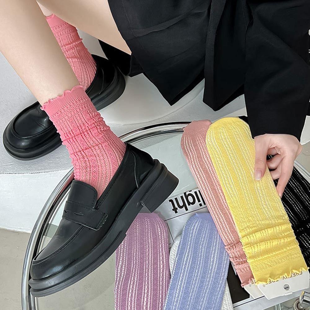 AROMA Vớ Ren Rỗng Mỏng Dáng Rộng Màu Kẹo Ngọt Dễ Thương Thấm Hút Mồ Hôi Thời Trang Xuân Hè Cho Nữ